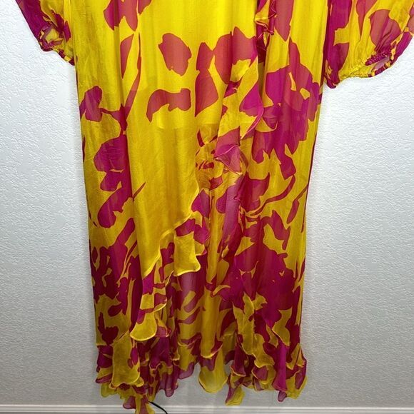 Caroline Constas Liv Maxi Dress High Low Silk Large Yellow/Pink - Picture 6 of 15